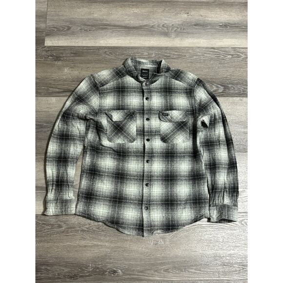 RVCA White/Black Button Up Vesuvio Flannel Shirt Pocket Y2K Casual - Mens Medium - Picture 1 of 8